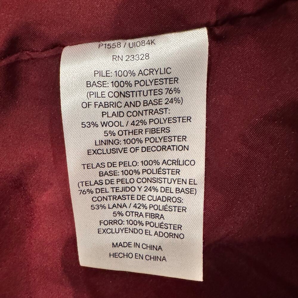 Pendleton Sherpa Teddy Fleece Jacket Burgundy Plaid Trim M - Picture 4 of 10